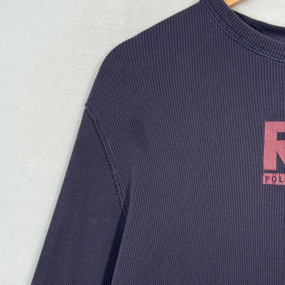Polo Jeans Co Ralph Lauren Navy Blue Ribbed Long Sleeve Shirt Large